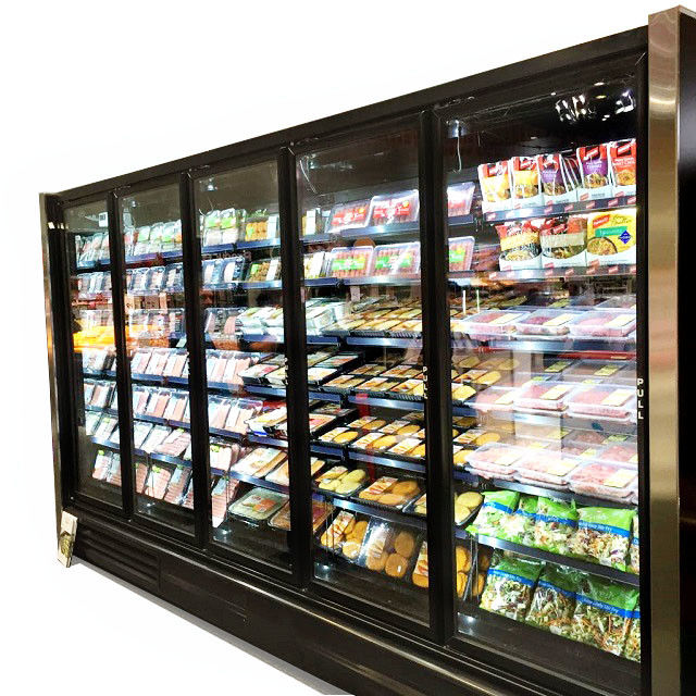 Un marchandiseur plus frais de porte en verre droite de 5 portes d'un seul bloc pour les fruits végétaux de laiterie de produit de viande